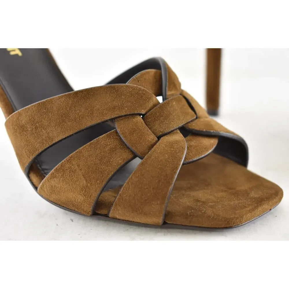 Saint Laurent Tribute 85 Mule Sandal Land Brown Suede Backless Heel Pump 40.5 - Picture 7 of 15
